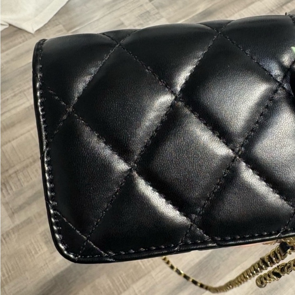 Lux Black Quilted Nano Mini Bag with Gold Chain - Picture 4 of 8